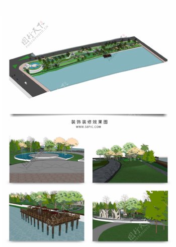 沿湖景观带园林规划SU模型