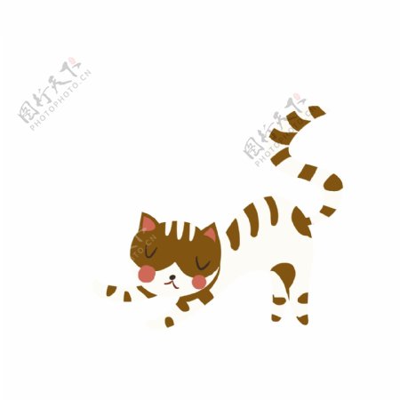 手绘一个伸懒腰的猫咪插画元素