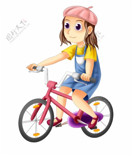 骑红色自行车女孩