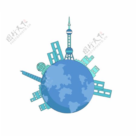 上海知名建筑加地球组合原创AI矢量可编辑