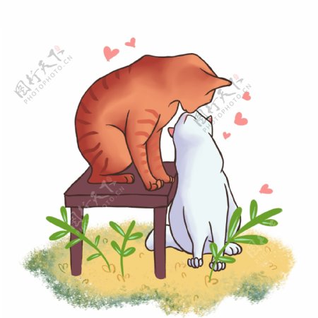 国际接吻日猫元素动物可爱卡通