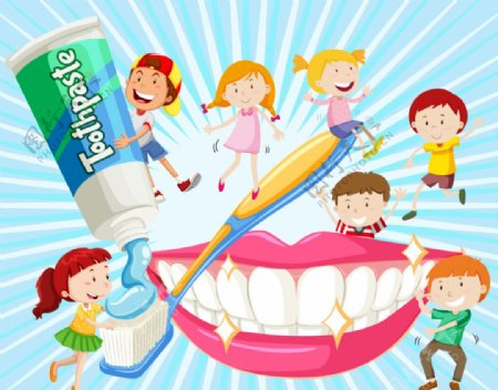 卡通用牙刷刷牙的7个儿童