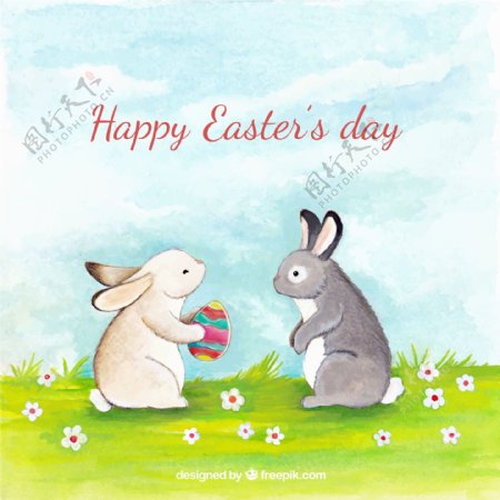 可爱水彩绘彩蛋兔子