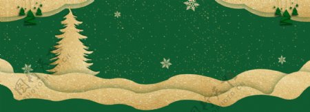 金色装饰的绿色圣诞背景