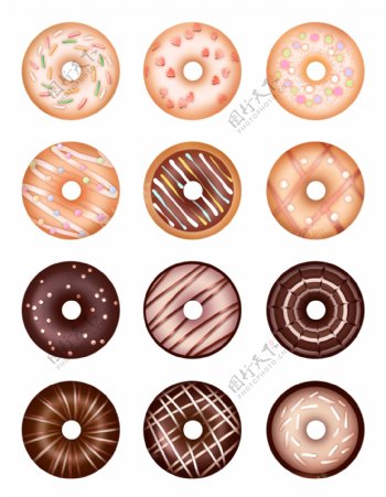 原创手绘甜甜圈插画甜点装饰素材图案