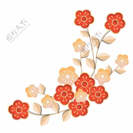 手绘中国风新年剪纸立体风花卉