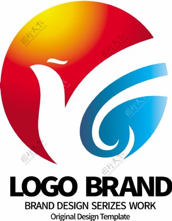 原创红蓝飞鸟Y字母公司LOGO标志设计