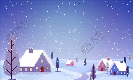 乡村雪景插画