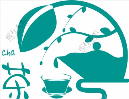 蓝绿色中国风茶文化logo标志