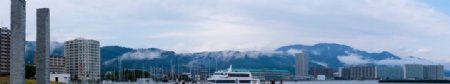 雨后的日本琵琶湖大津港全景