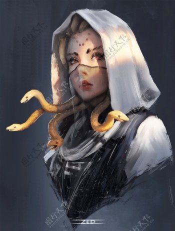 蛇发女妖美杜莎女王手绘形象壁纸