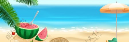 夏日水果西瓜沙滩海报