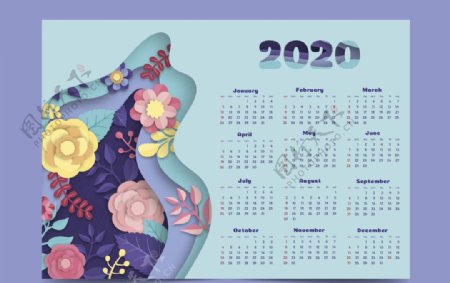 2020年花卉日历模板