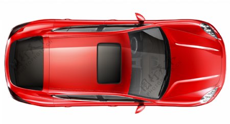 红色轿车俯视图