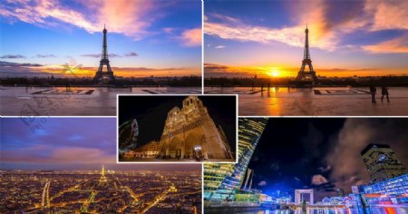 高清实拍巴黎夜景埃菲尔铁塔等