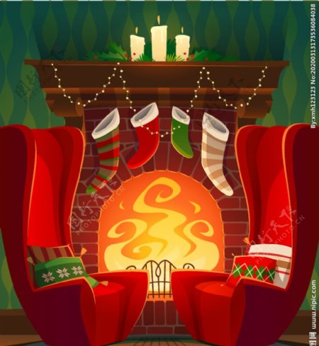 圣诞背景素材圣诞袜子炉子燃烧