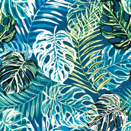 热带植物树叶手绘数码印花