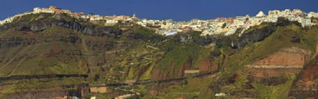 希腊圣托里尼岛菲拉小镇全景照片