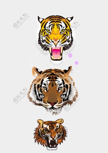 手绘彩色老虎设计元素图案