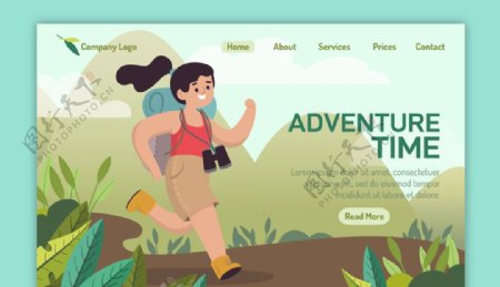 创意背包客女子旅行网站插画设计