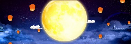 中秋月圆月亮古风云朵素材背景