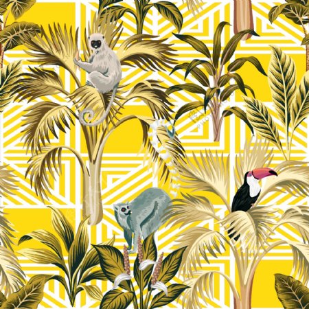 椰树热带植物大牌数码印花