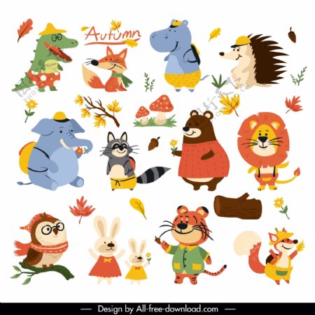 13款卡通秋季动物设计矢量