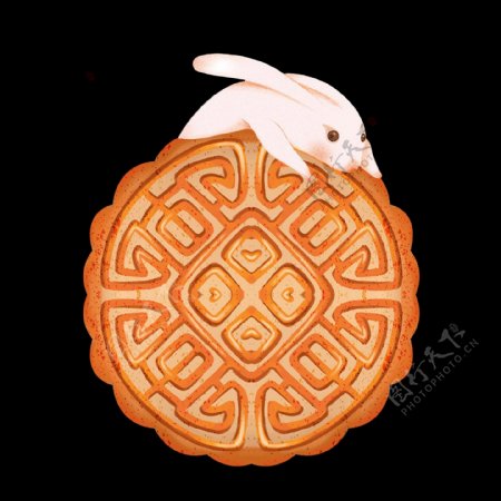 中秋节趴在月饼上的兔子
