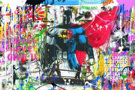 街头涂鸦手绘超人装饰画