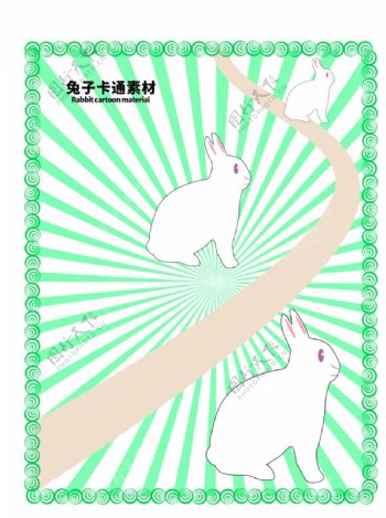 分层边框绿色放射曲线兔子卡通素图片