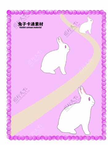 分层边框紫色曲线兔子卡通素材图片