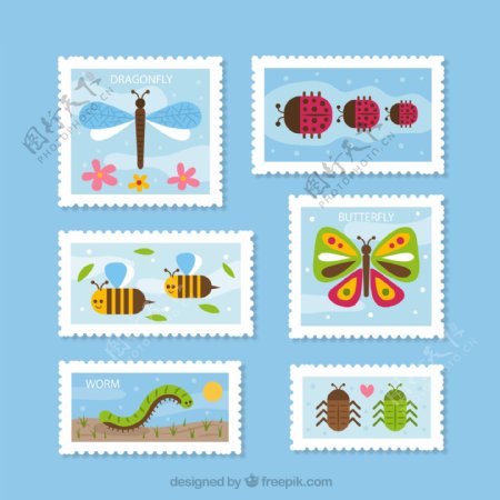 彩色昆虫邮票图片