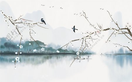新中式花鸟山水图片