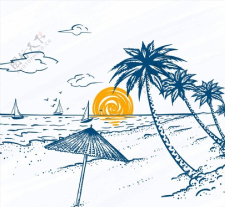 海滩棕榈树风景图片