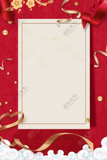红色彩带礼盒背景海报素材图片