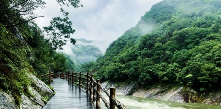 雨后峡谷栈道图片