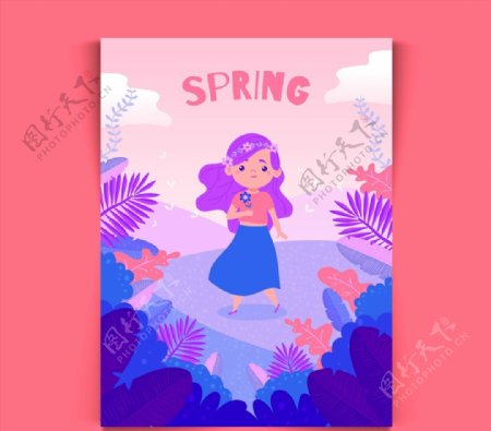 春季女孩卡片图片