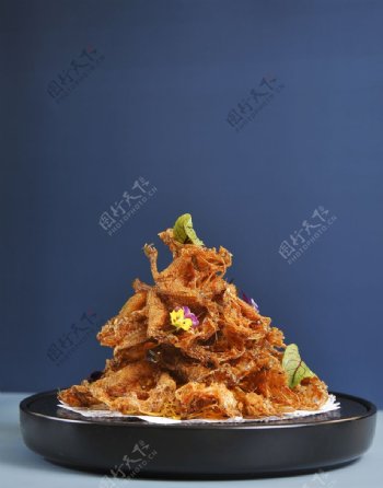 油炸鱼丝美食食材背景海报素材图片