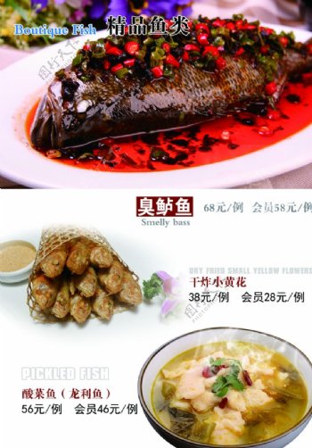 鱼类菜简约小清新菜谱菜单单页图片