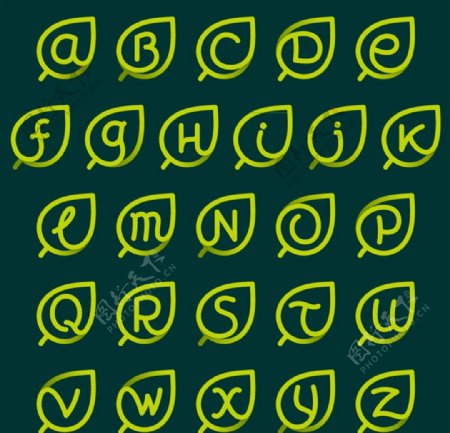 绿色树叶字母图片
