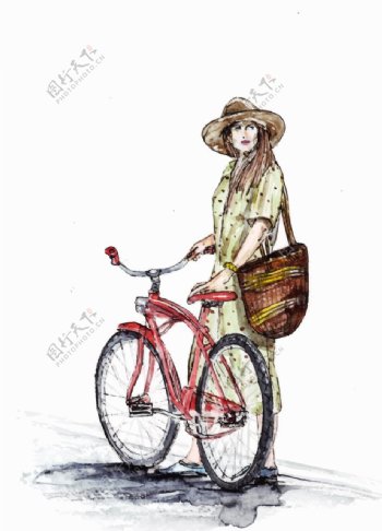自行车与女孩图片