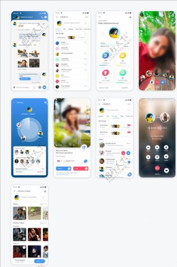 xd社交蓝色UI设计通讯录页电图片