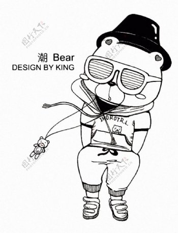 位图T恤图案潮流插画小熊免费素材