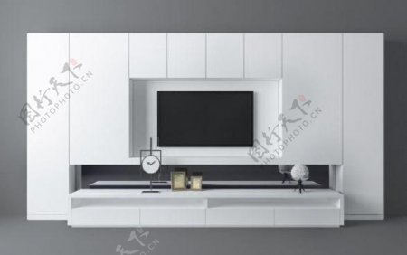 白色现代客厅电视墙3d模型