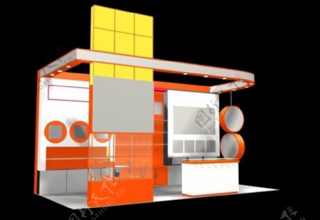 橙色时尚产品展厅效果图3D模板