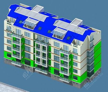 清新绿色多层建筑模型