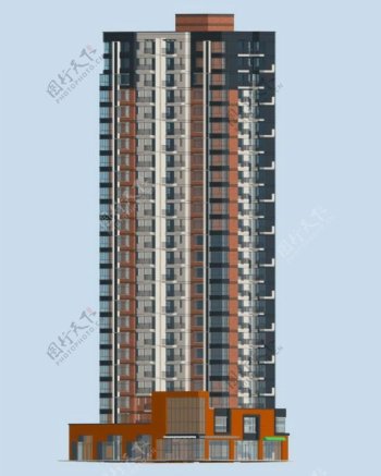 红灰相间高层住宅商业楼3D模型