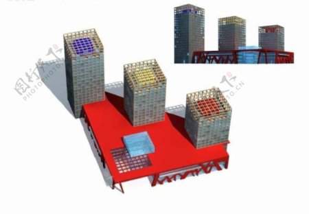 沿街商业中心大厦建筑群3D模型