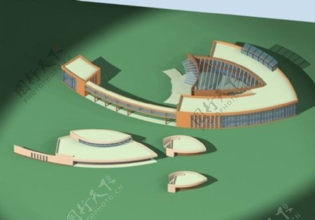 创意鱼形建筑3d效果图