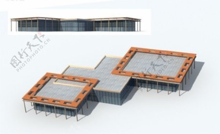对称四边形商业办公楼建筑楼3D模型